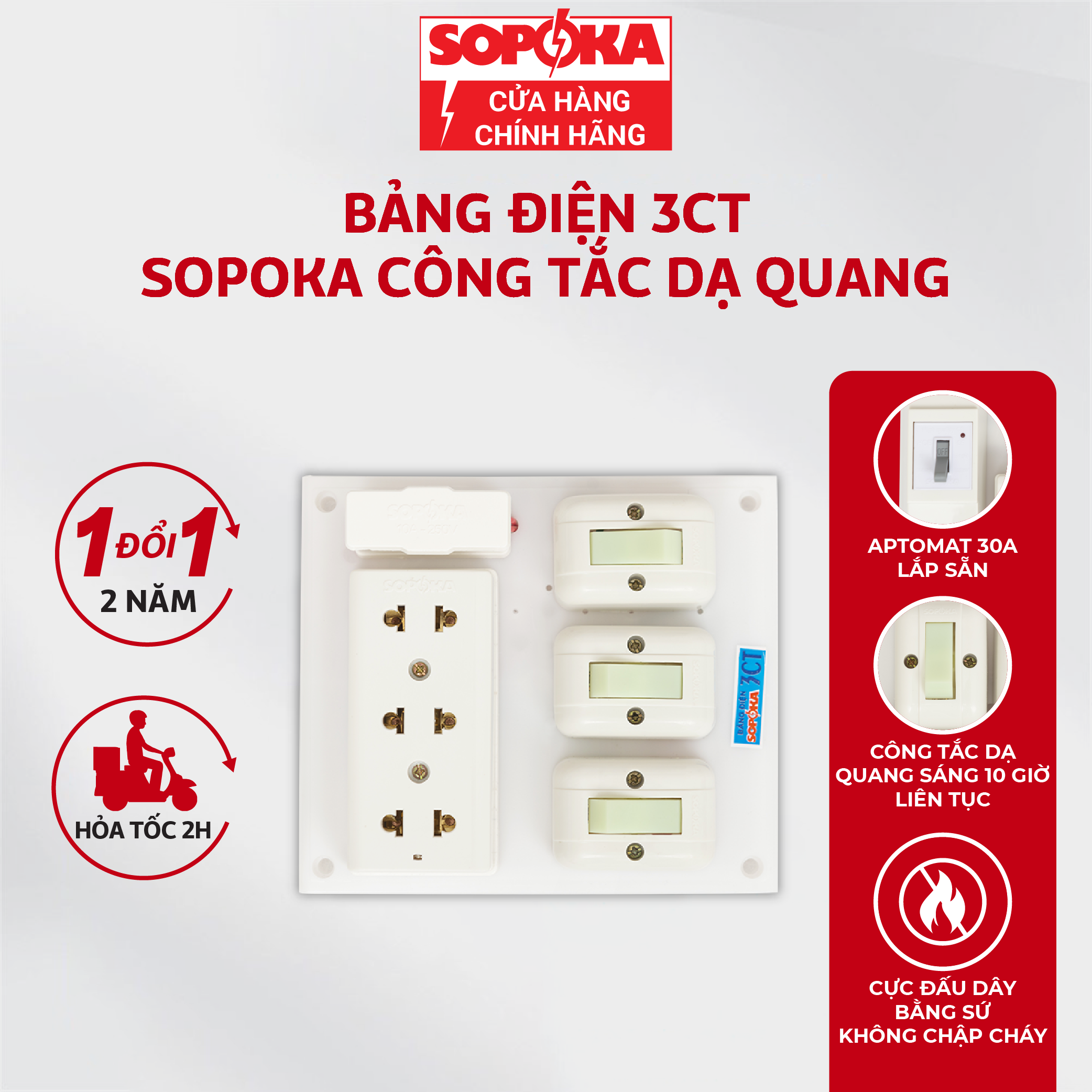 Bảng điện nổi SOPOKA 3CT 3 công tắc, 3 ổ cắm