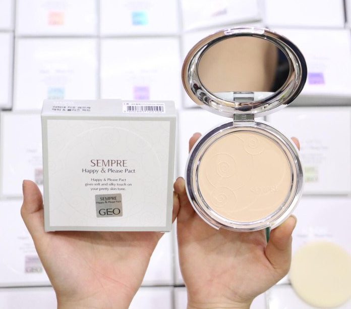 phấn phủ mịn khả năng kiềm dầu mạnh mẽ GEO Sempre Happy & Please Pact hàn quốc