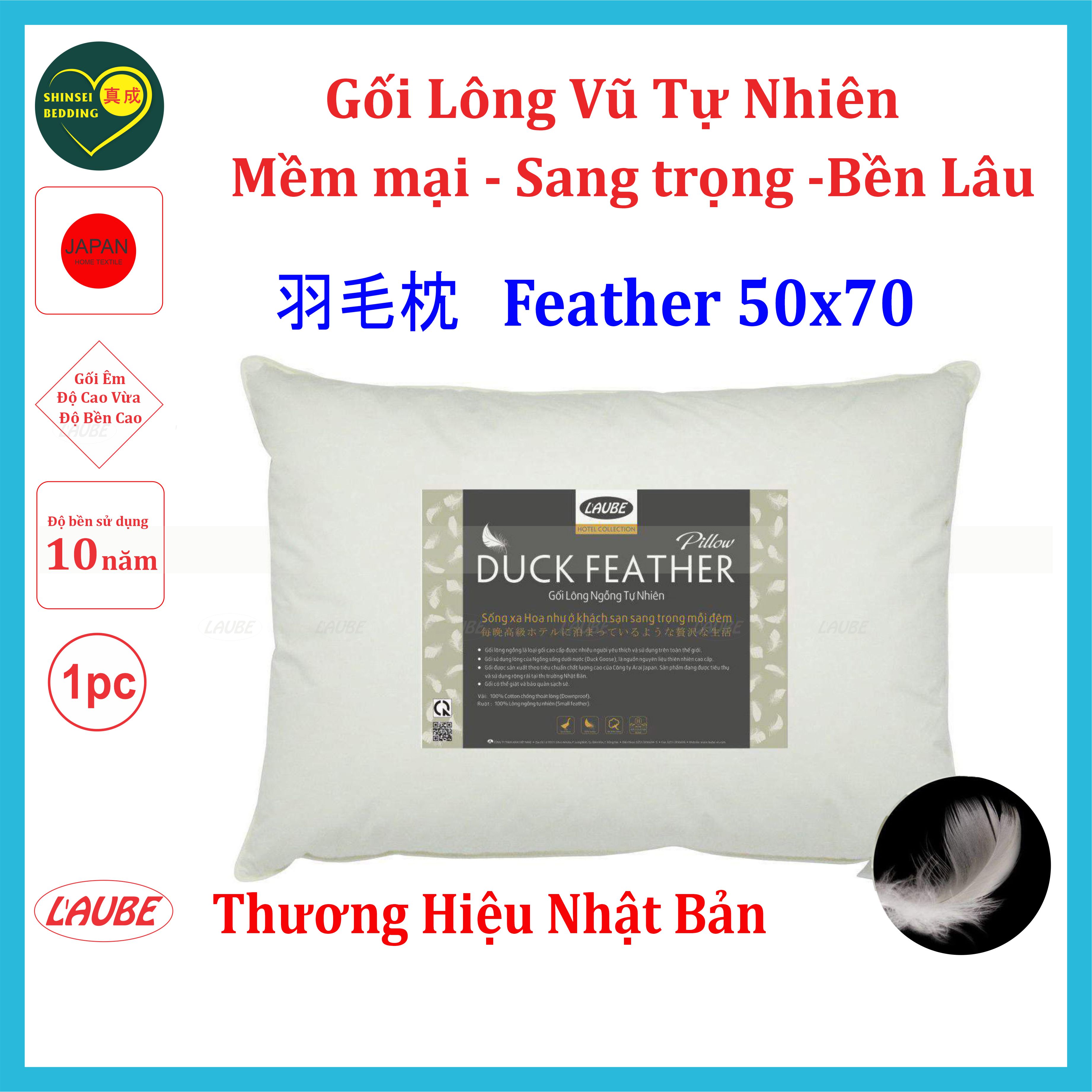 Gối lông vũ tự nhiên Feather hiệu Laube 50X70cm chính hãng Nhật Bản