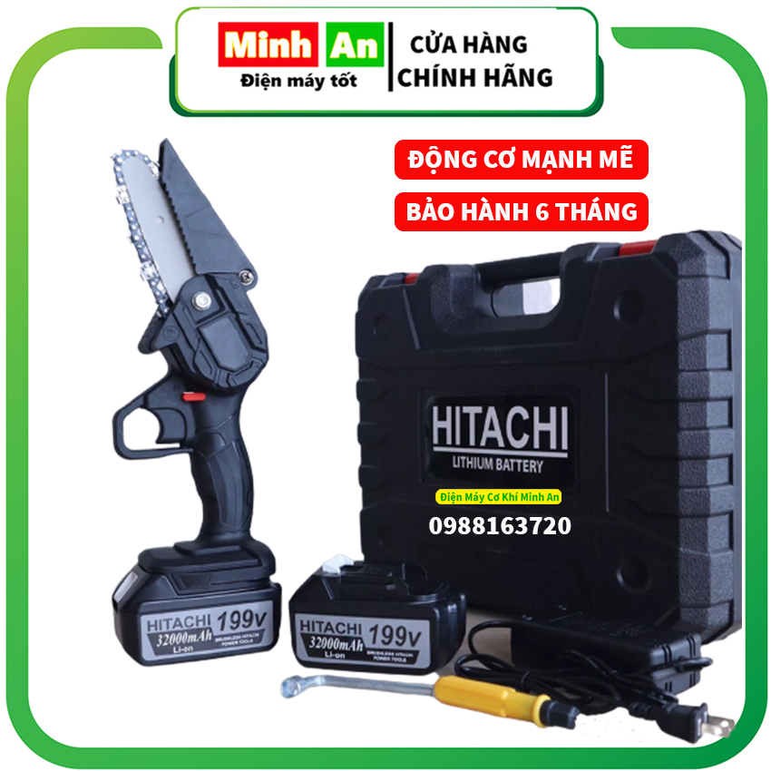 Máy cưa xích cầm tay máy cưa mini dùng pin HITACHI 199V cưa gỗ cầm tay cực khỏe cực bền bảo hành 6 tháng