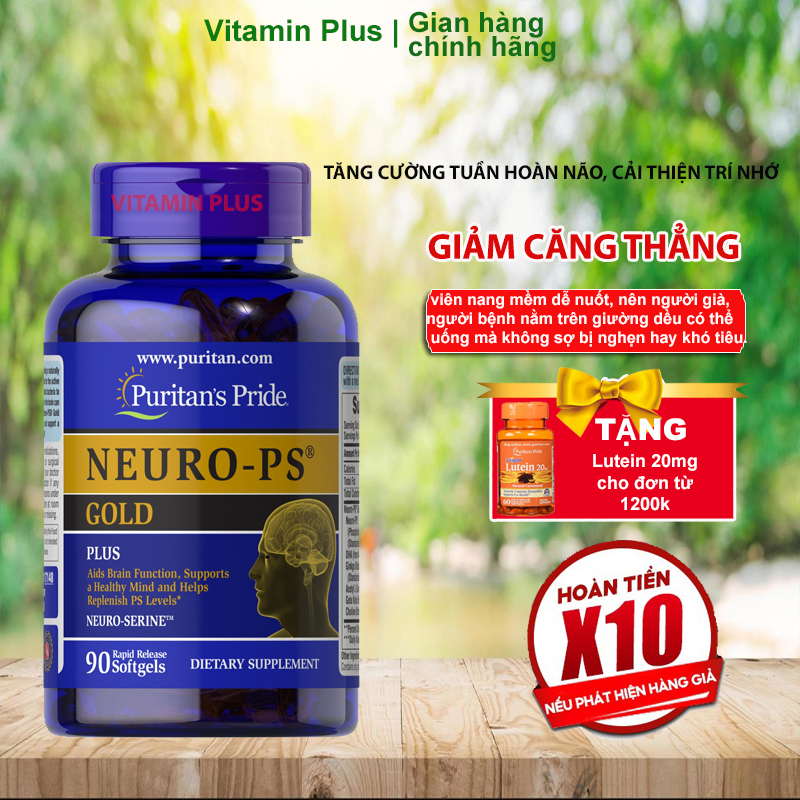 Viên uống tăng cường tuần hoàn não, cải thiện trí nhớ Puritan's Pride Neuro-PS Gold 90 viên