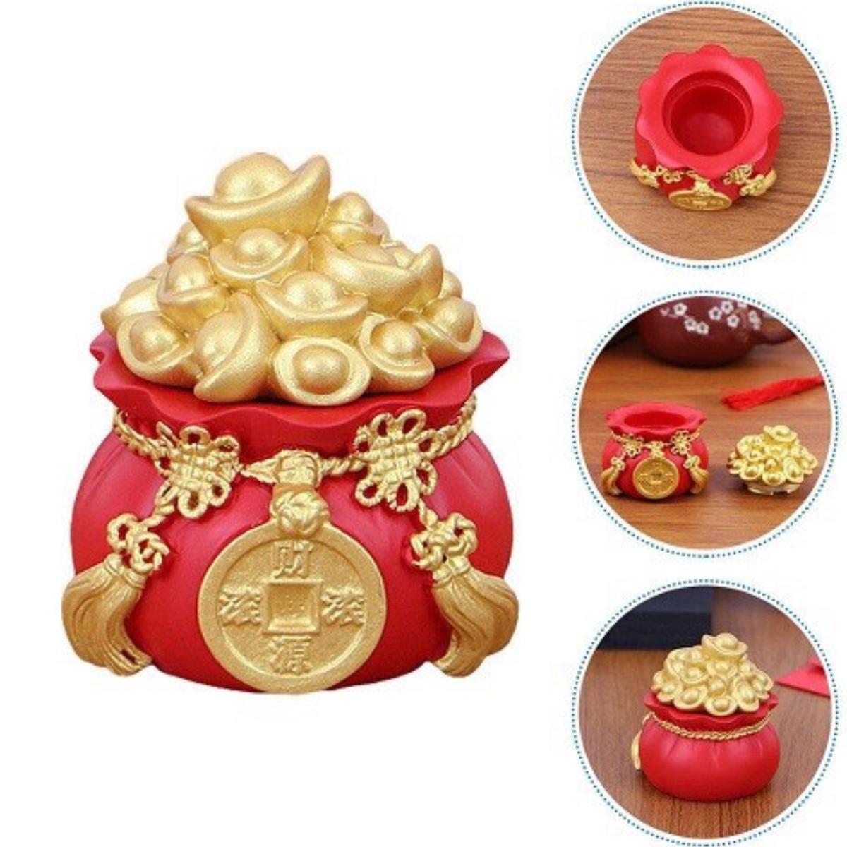 HŨ TÚI VÀNG THẦN TÀI CHIÊU TÀI LỘC ĐỰNG MUỐI GẠO 6x5.5cm - TÚI THẦN TÀI PHONG THỦY TRANG TRÍ BÀN THỜ