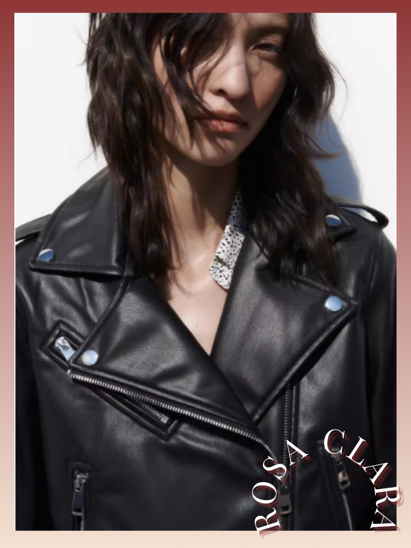 Áo khoác da nữ dáng croptop thu đông, khuy chéo có cổ hàng xuất Zara