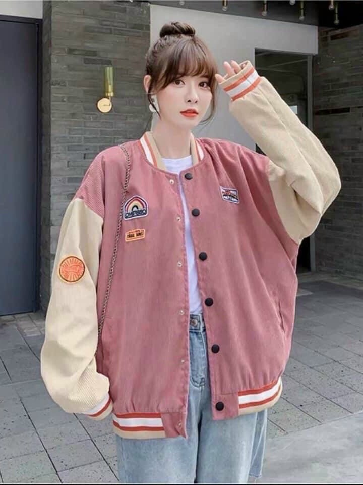 Áo khoác thun bomber phối màu cực xinh ,logo thêu cực xịn sò ,chất nhung dày mịn tp