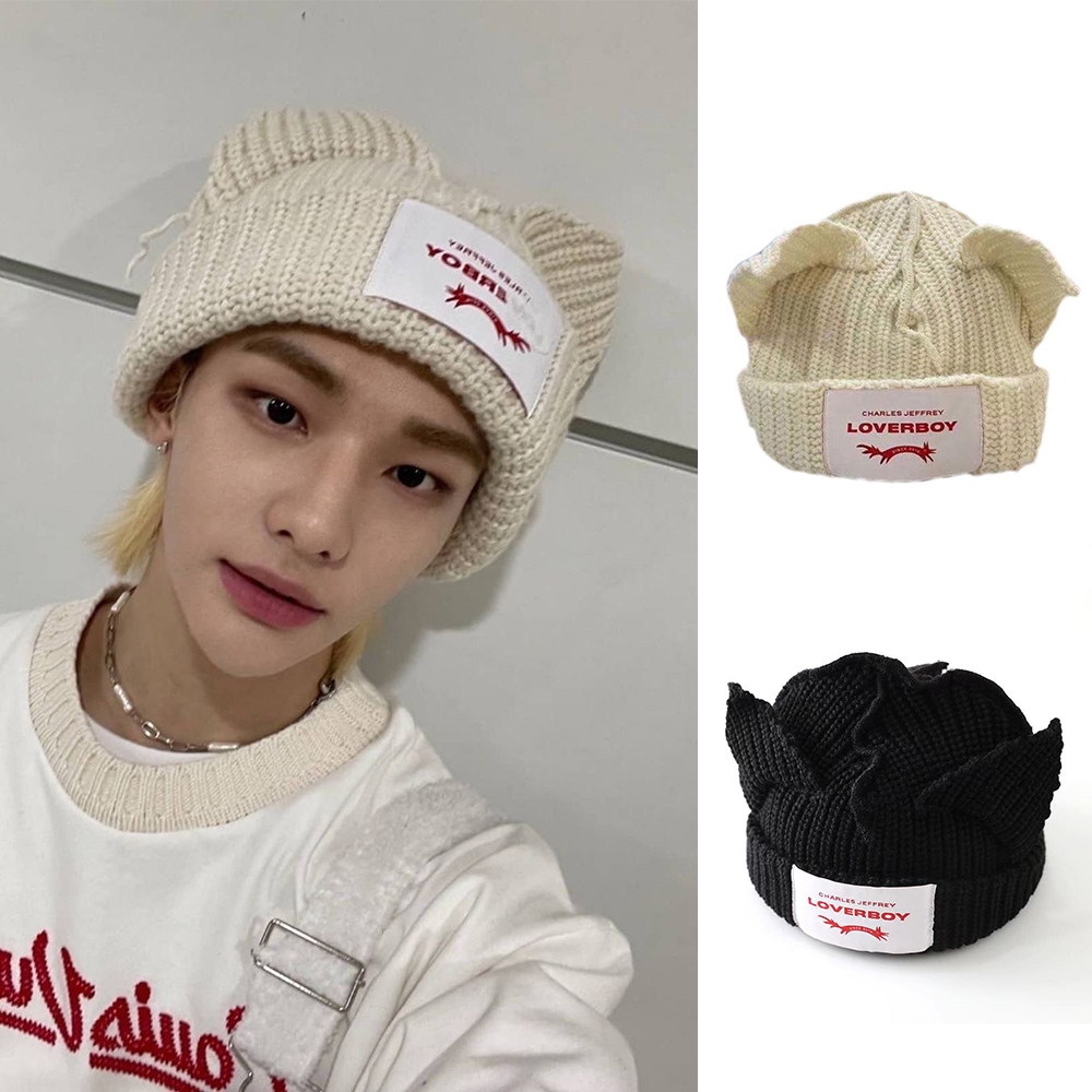 【YD】 Kpop Stray Kids HyunJin Hendery Same Beanies WAYV Leeknow Knitted Cat Ear Hat Fashion Cute Cap LoverBoy Headgear