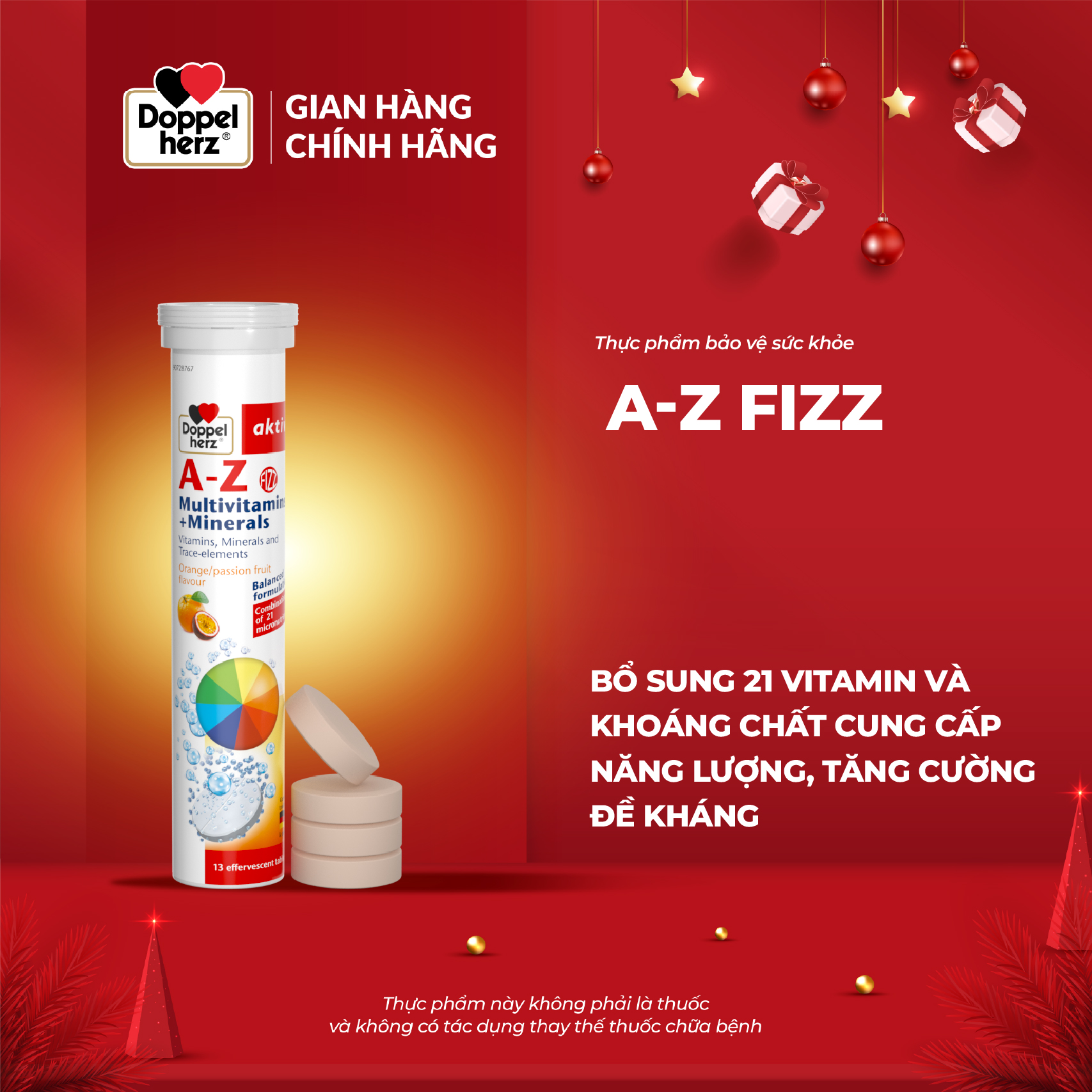  Viên sủi vitamin tổng hợp Doppelherz A-Z Fizz Multivitamins and Minerals  Tuýp 13 viên  