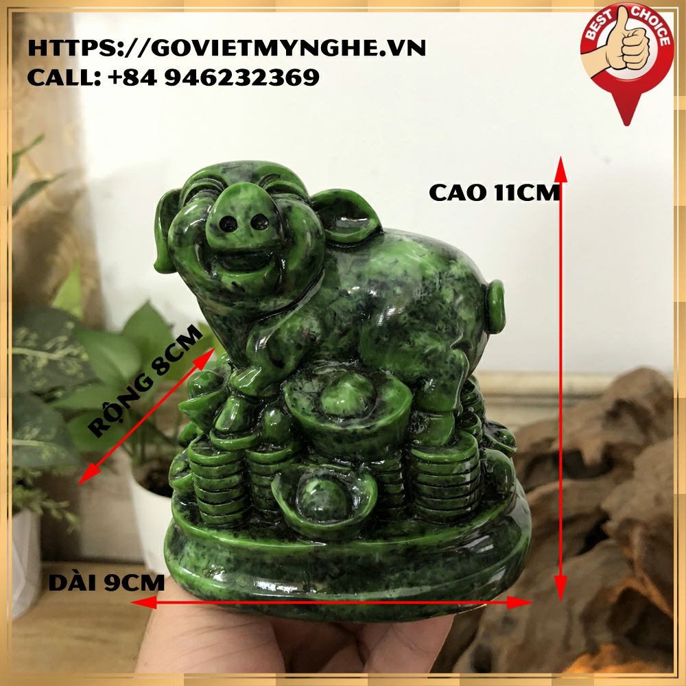 [Tượng heo phong thủy] Tượng đá con heo trang trí tượng heo phong thủy - Chiều Cao 11cm - Màu xanh lục bích