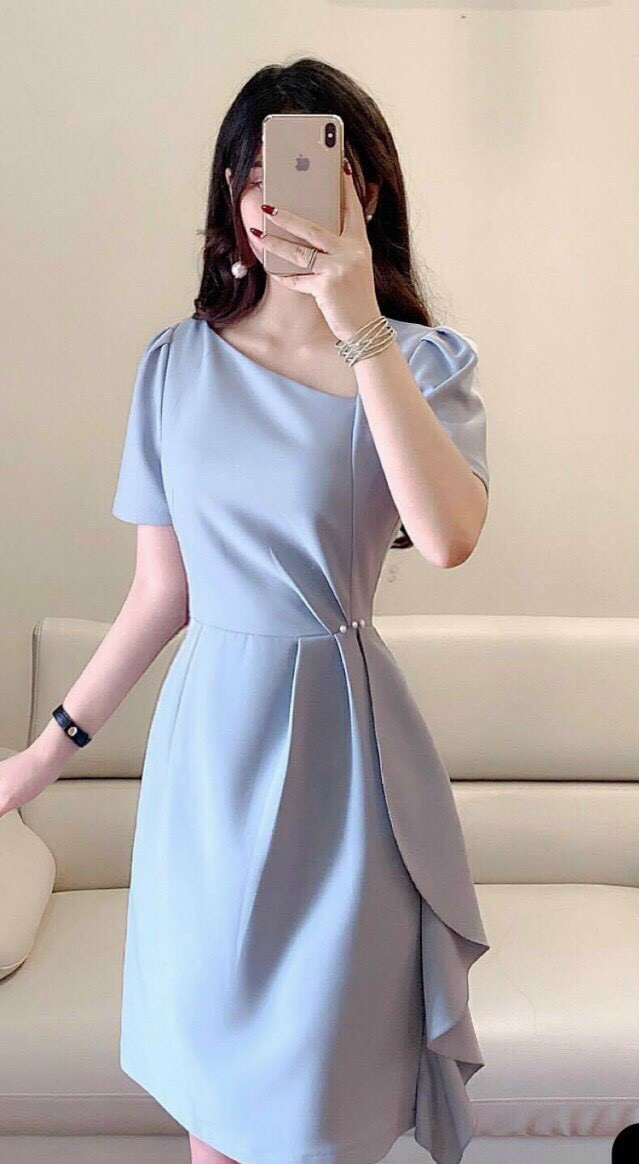 Mua Đầm suông form rộng Đầm babydoll màu xanh dương Cao Cấp vải đũi dáng  xòe thiết kế chun eo MiNhi  Tiki