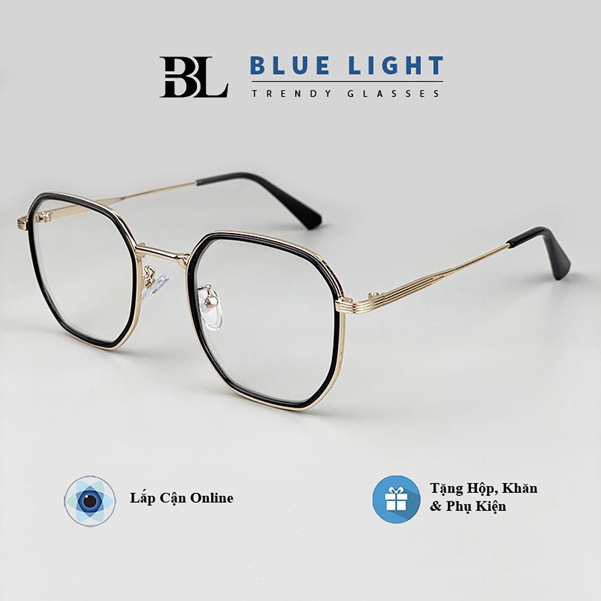 Kính Giả Cận Gọng Kính Cận Nam Nữ Mắt Vuông Màu Vàng Đen Trong Suốt Cam Không Độ Hàn Quốc - BLUE LIGHT SHOP