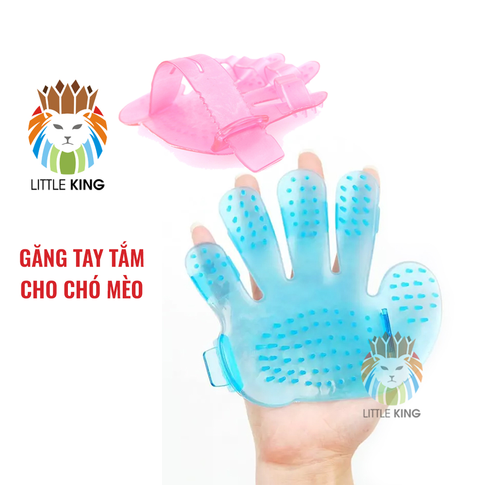 Găng tay tắm và chải lông rụng cho chó mèo thú cưng Little King chất liệu cao su