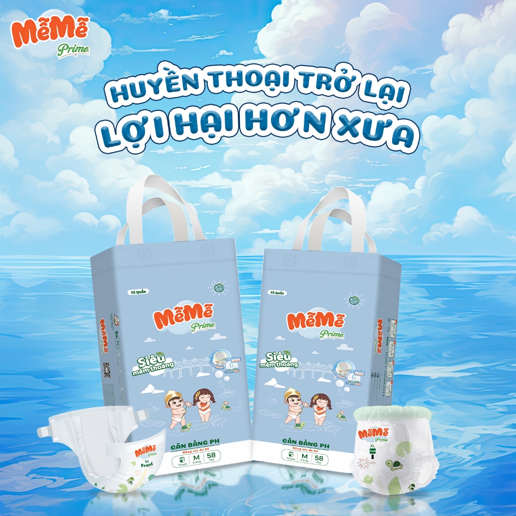 ( Tặng Quà ) Tã/Bỉm Mễ Mễ Prime Đủ Size S64/M60/L52/XL50/2XL46/3XL42 Siêu Mỏng Thoáng Khí