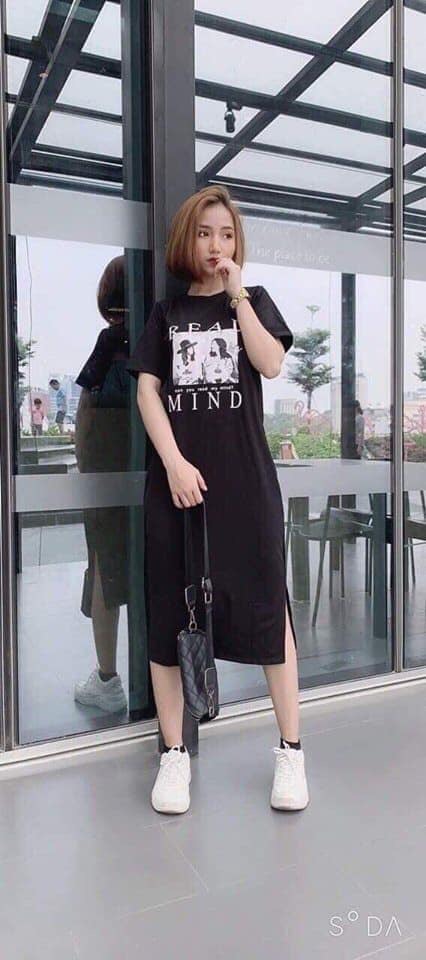Đầm suông read in hình cô gái full màu