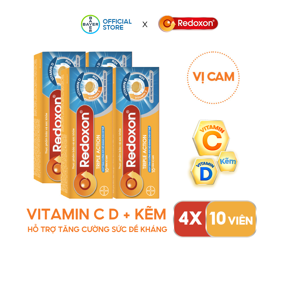 Bộ 4 Viên sủi bổ sung Vitamin C, D, và Kẽm Redoxon Triple Action 10 viên