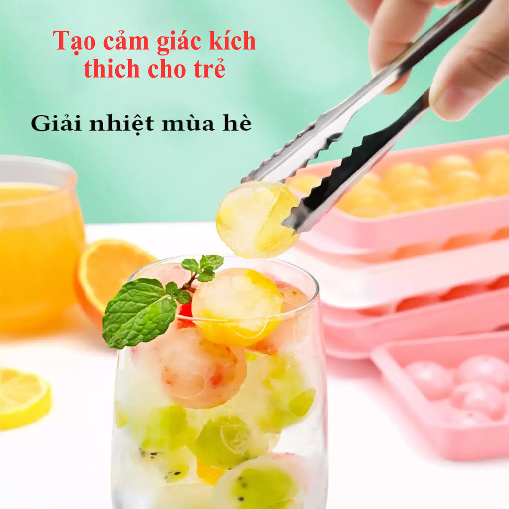 Khay silicon làm đá làm thạch, Khuôn làm thạch hình bi tròn loại 33 viên thiết kế 2 mảnh úp vào nhau bảo quản chống mùi tuyệt đối