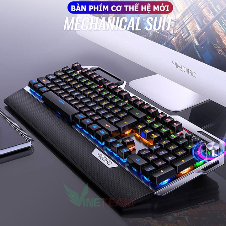Bàn Phím Cơ Gaming  VINETTEAM K100 104 Phím Tiêu Chuẩn Kèm 4 Nút Đa Phương Tiện Hiệu Ứng Led Rainbow 12 Chế Độ Đèn Led