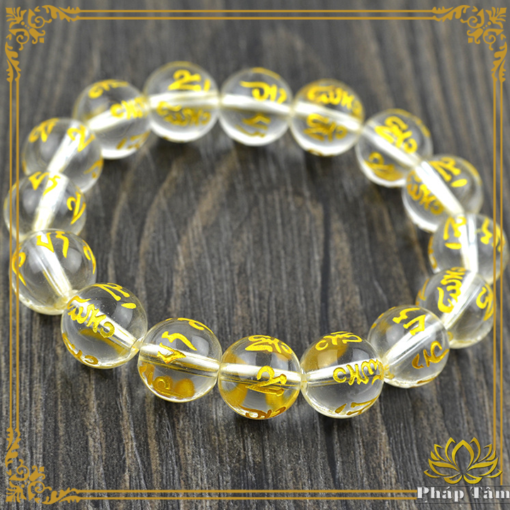 Vòng Tay Thạch Anh Trắng Khắc Lục Tự Đại Minh Chú Quan Thế Âm Bồ Tát - Pháp Tâm