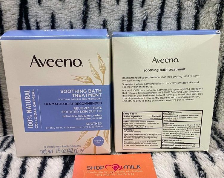 Bột tắm giảm khô ngứa do chàm, vết côn trùng, phát ban Aveeno Soothing Bath Treatment.