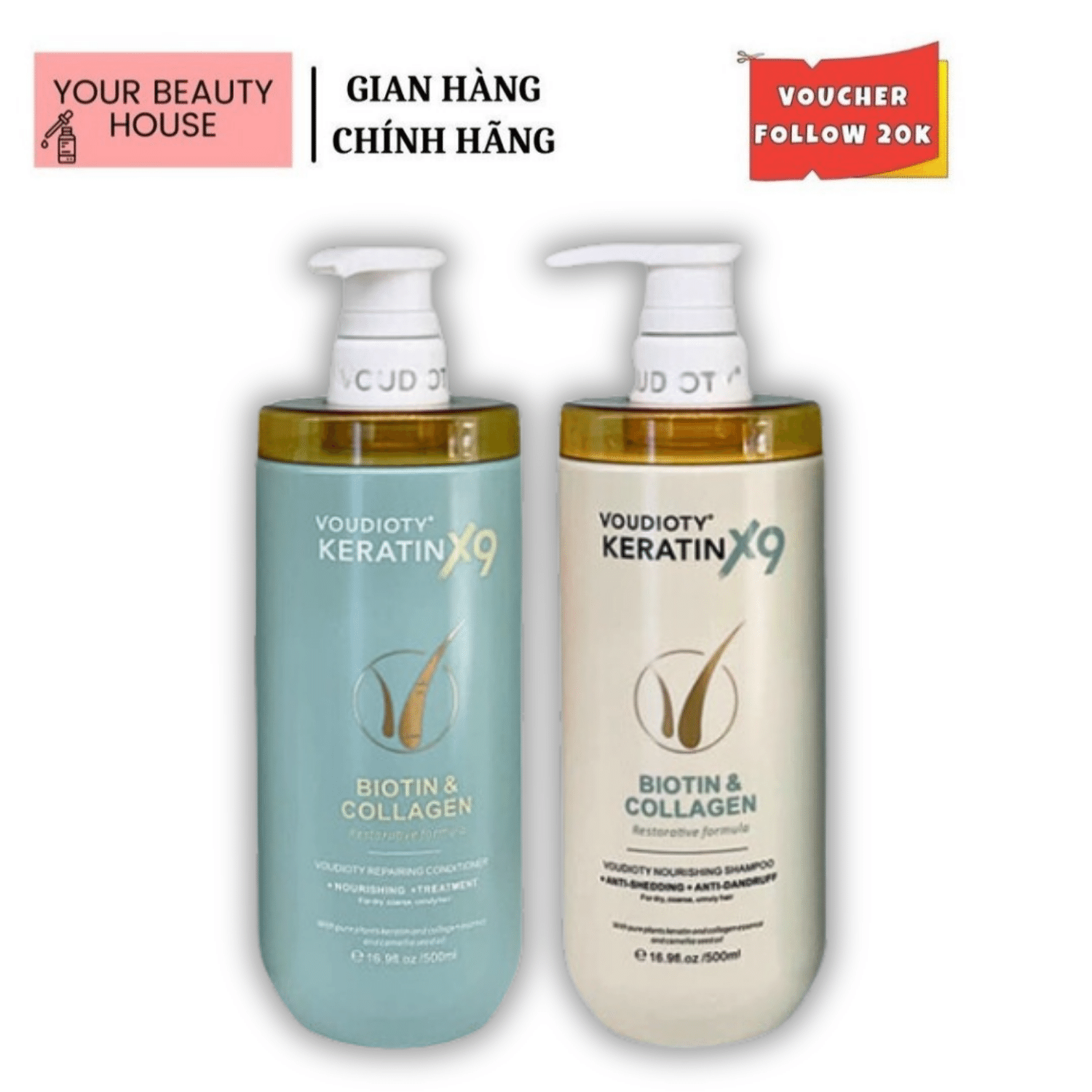 Dầu gội & xả keratin x9 biotin & collagen 500 ml