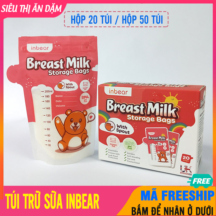 Túi trữ sữa mẹ dung tích 200ml chính hãng inbear, túi trữ sữa vòi rót tiện lợi, khóa zip 2 lần chắc chắ, túi đựng sữa mẹ, tui tru sua cho me