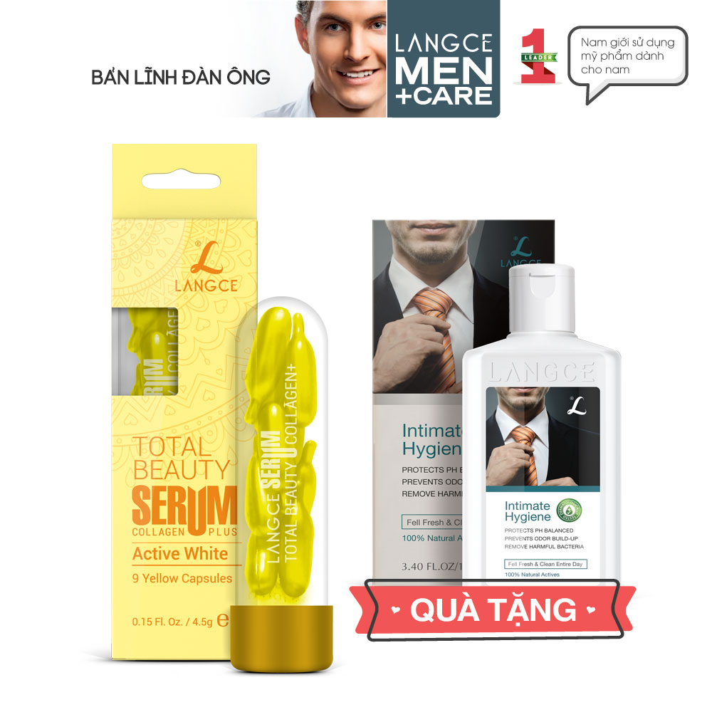 Serum collagen+ đẹp da viên nang vàng cho nam tặng gel vệ sinh vùng kín nam 100ml langce