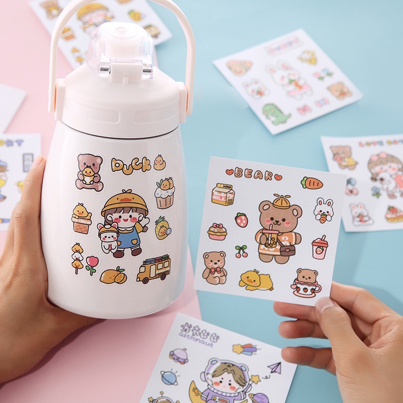Phim hoạt hình dán nhãn dán dễ thương nhãn dán sáng tạo sinh viên cốc nước nhãn dán trong suốt