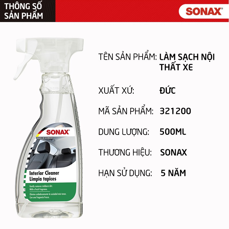 ### dung dịch làm sạch nội thất xe sonax 321200 500ml