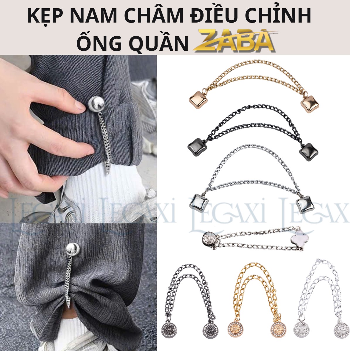 Kẹp Nam Châm Có Dây Xích Hợp Kim Kẹp Cố Định, Điều Chỉnh Chiều Dài Quần Áo Khăn Hình Vuông, Cỏ 4 Lá