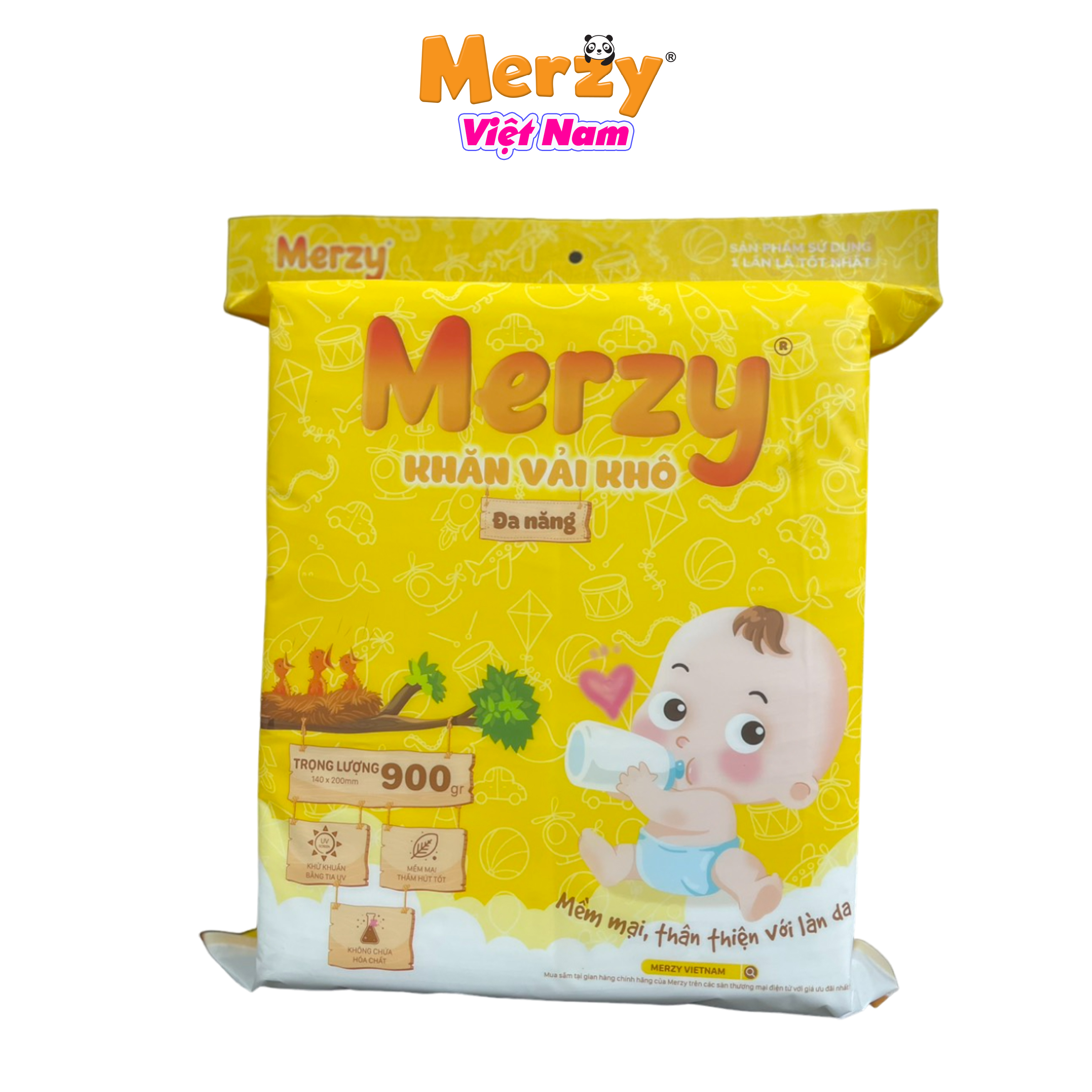 Khăn khô đa năng cho bé Merzy cao cấp 900g, bề mặt kim cương dùng thay khăn sữa cho bé Kích Thước 14x19 Cm