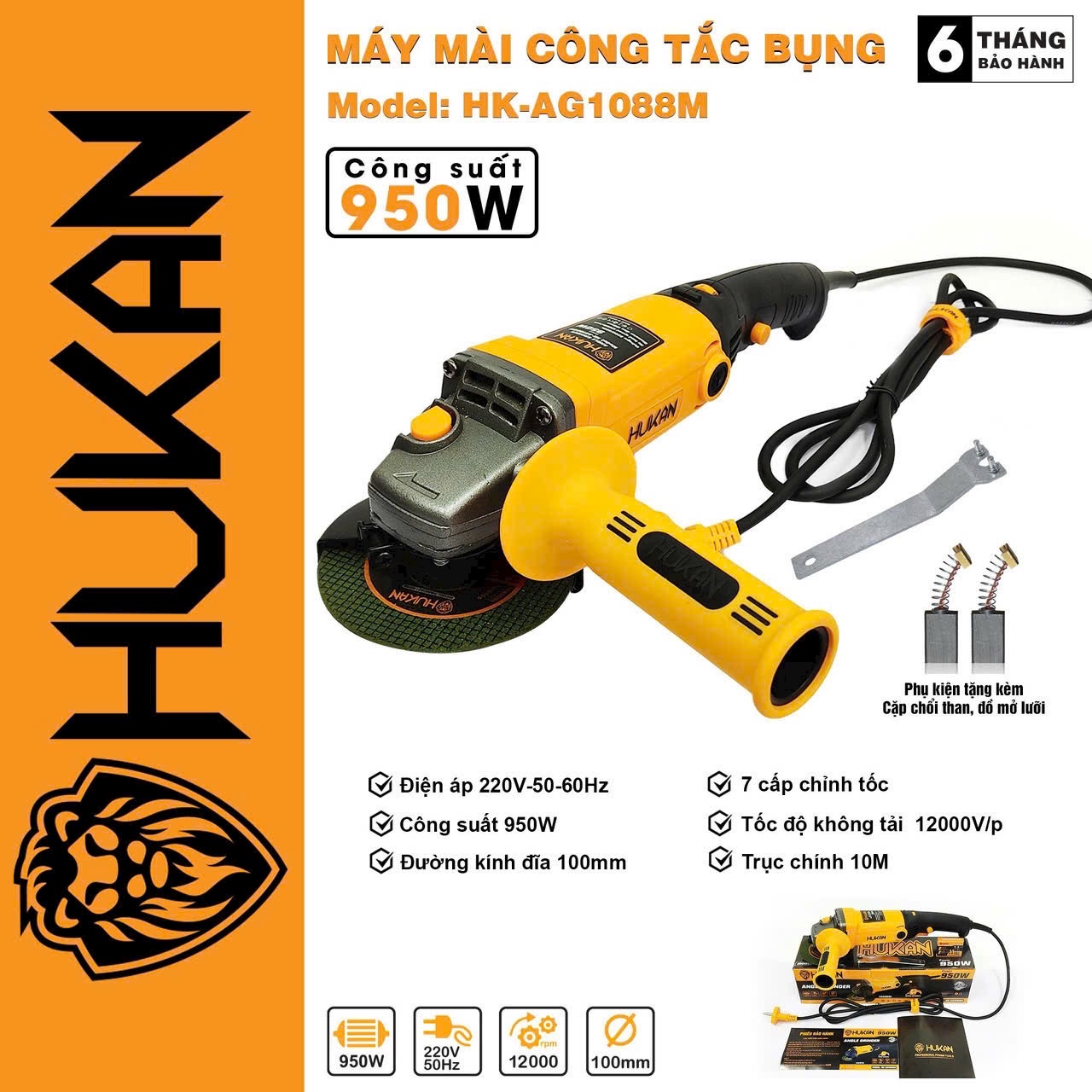 Máy mài góc chỉnh tốc hukan hk-ag1088m | dùng đá 100mm