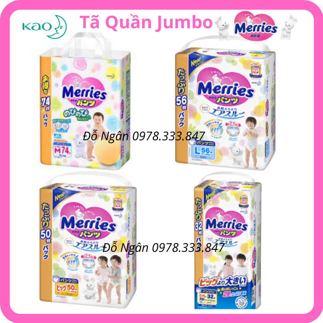 Combo 2 Bịch Bỉm/Tã Quần Merries Jumbo Gói Lớn Tiết Kiệm Nhập Khẩu Chính Hãng Công Ty Kao Việt Nam Size XL50 (12kg đến 17kg)