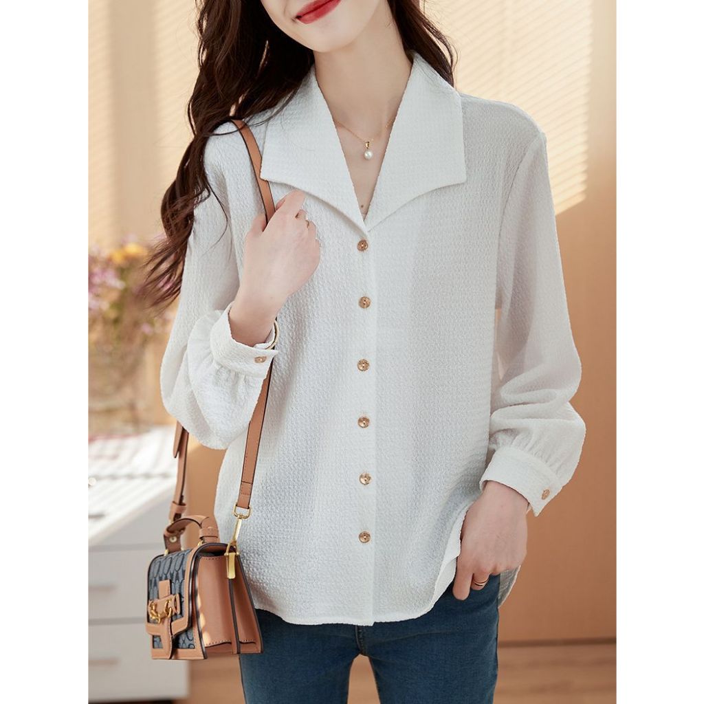 Áo sơ mi trắng nữ phom rộng dài tay, chất liệu Đũi tơ mềm mịn, sơ mi nữ kiểu NeSa Shop SMH.31