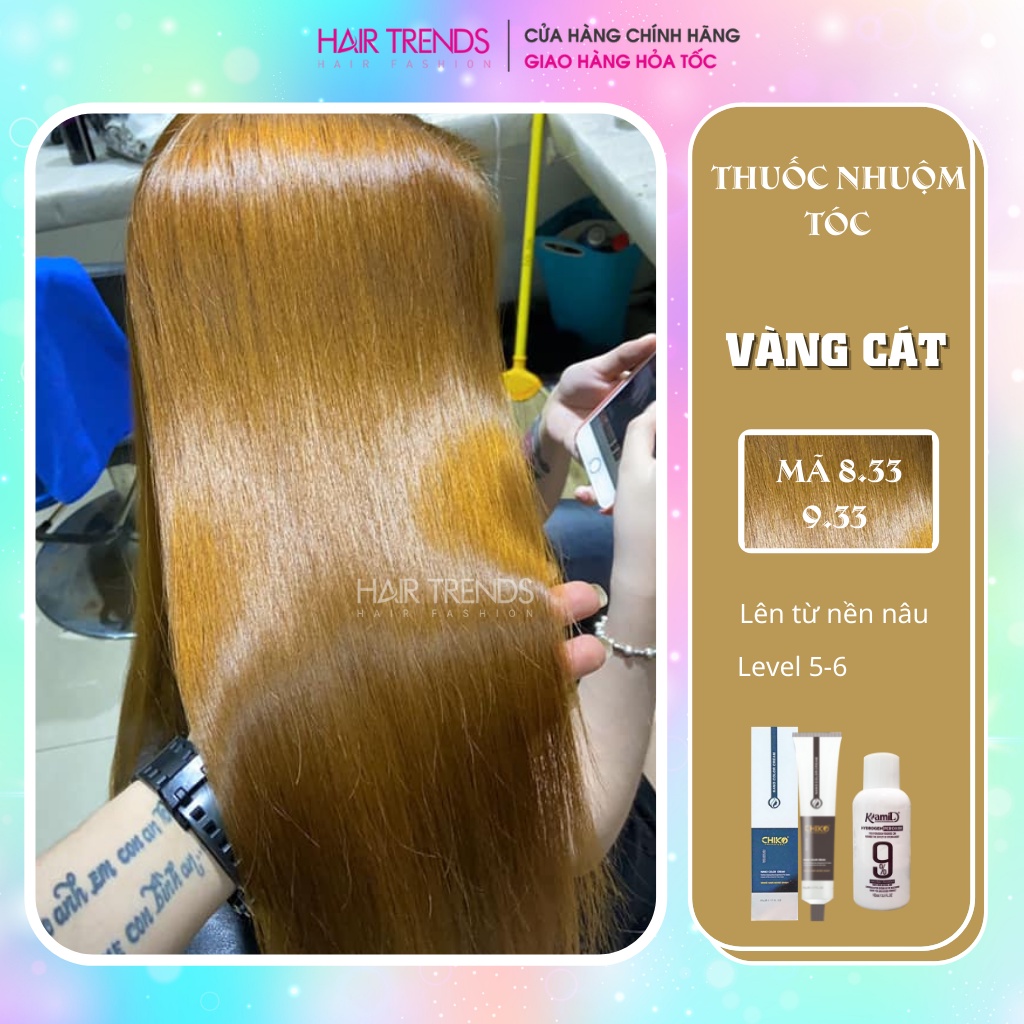 Thuốc nhuộm tóc màu VÀNG CÁT💖tặng kèm trợ dưỡng 100ml,màu nhuộm Chiko-Hairtrends Shop (C8.33)