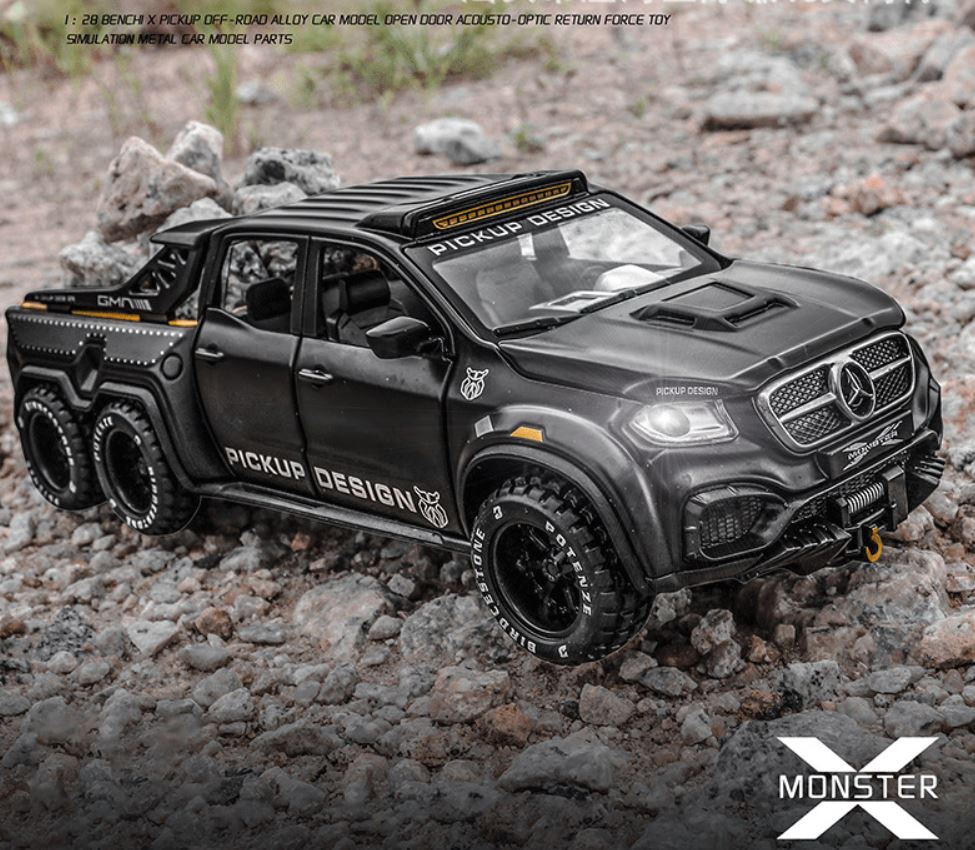 Mô hình kim loại Mercedes-Benz X-Class 6X6 Tỷ lệ 1:28 có đèn, âm thanh, quà sinh nhật, đồ chơi cho bé, trưng bày
