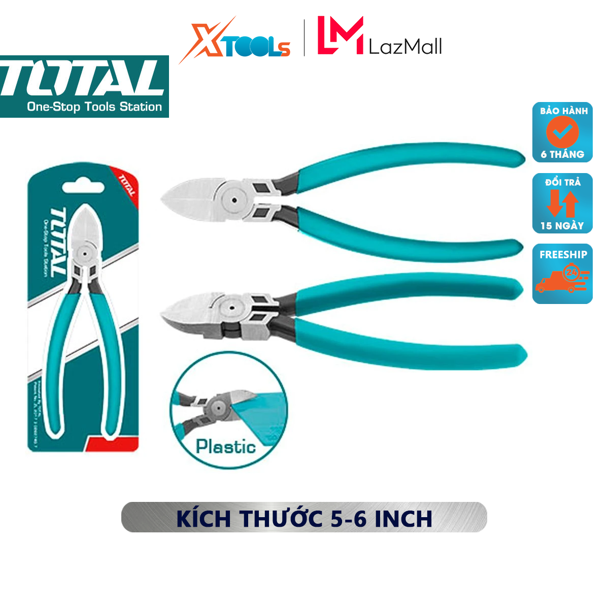 Kìm cắt nhựa Total | Kềm cắt nhựa Kích thước: 6"/ 160mm Đầu kềm mạ đen bóng, dùng để cắt các loại vật liệu bằng nhựa [CHÍNH HÃNG][XTOOLS]