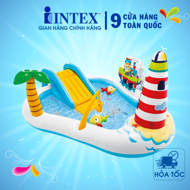 Bể bơi phao cầu trượt trẻ em có cần câu cá INTEX 57162 - Hồ bơi cho bé mini, Bể bơi phao trẻ em, bể bơi cho bé-Bảo hành 12 tháng
