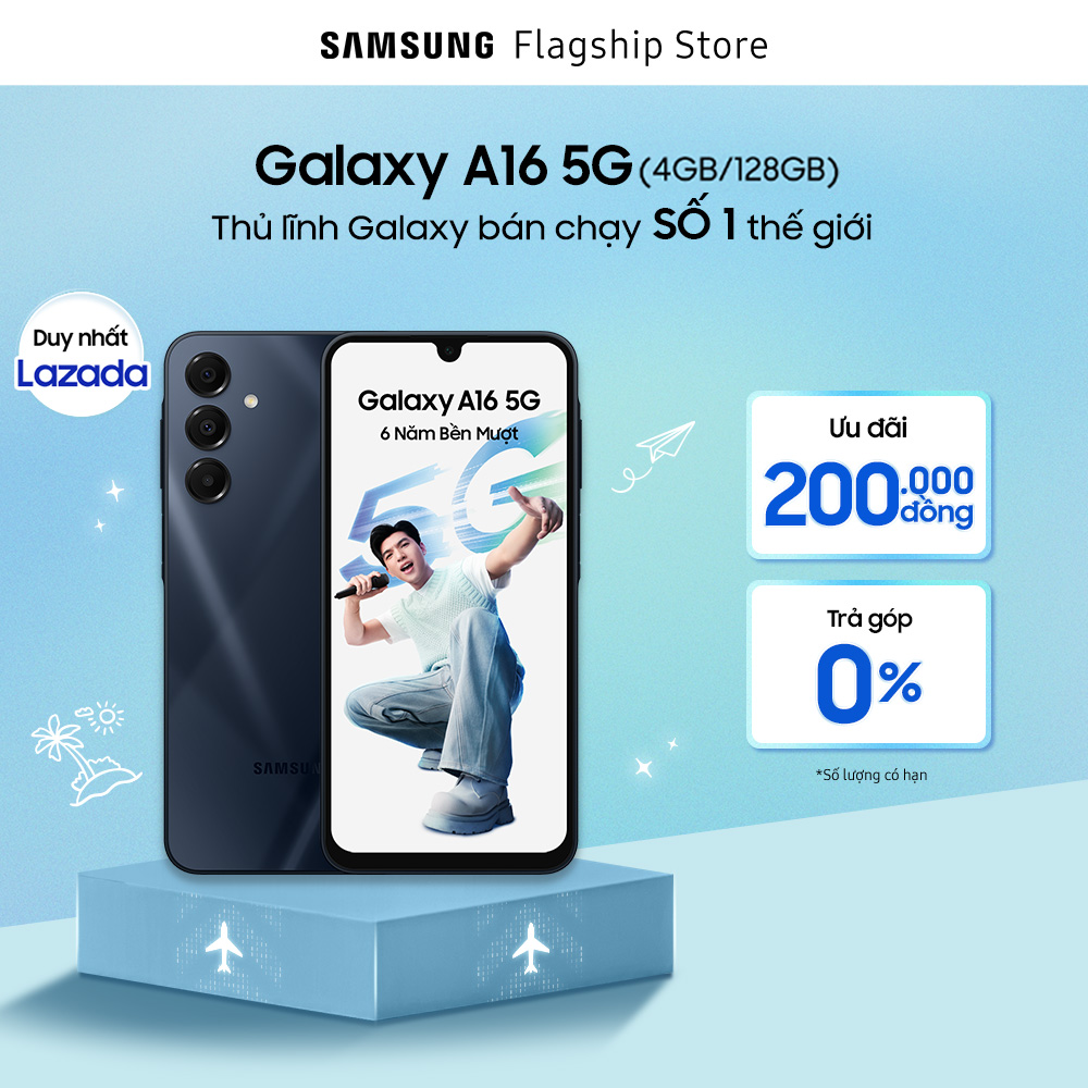 Điện thoại Samsung Galaxy A16 5G (4-128GB), màn hình Super AMOLED 6.7", kháng bụi nước IP54, bền mượt 6 năm