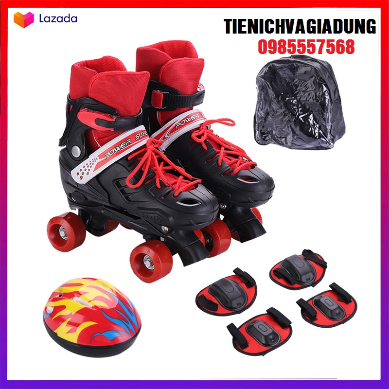 Giày Trượt Patin 4 Bánh 2 hàng chống ngã Tặng Kèm Phụ kiện Bộ Bảo Hộ Chân Tay Đồ Chơi hoạt động ngoài trời, tăng Cường thể chất cho bé