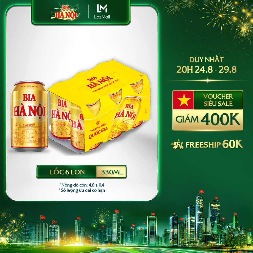 Lốc 6 lon bia hà nội - habeco