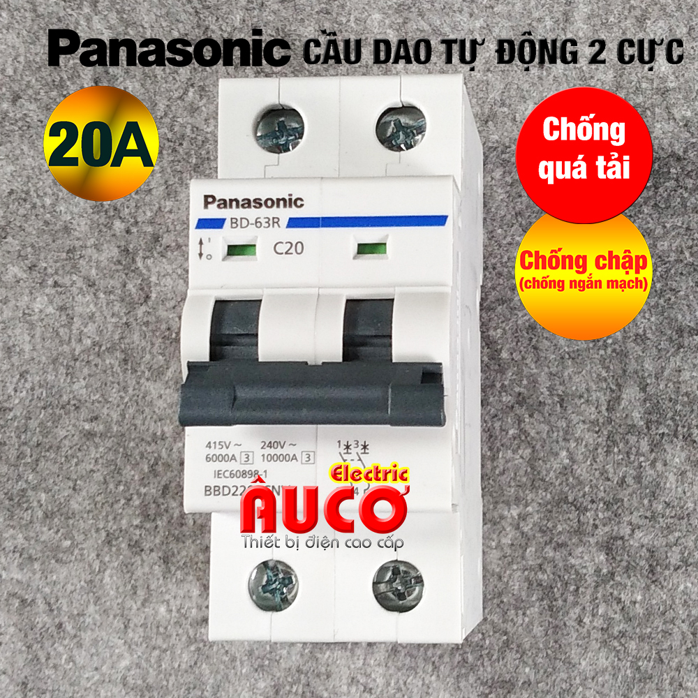 Cầu dao tự động bảo vệ quá tải & ngắn mạch panasonic 20a loại 2 cực