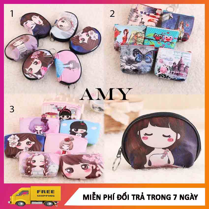 [CUTE GIRL] Ví Nữ Mini, Bóp Nữ Cầm Tay Có Khóa Kéo Tiện Lợi In Hình Dễ Thương Chất Liệu Siêu Bền - Amy Store