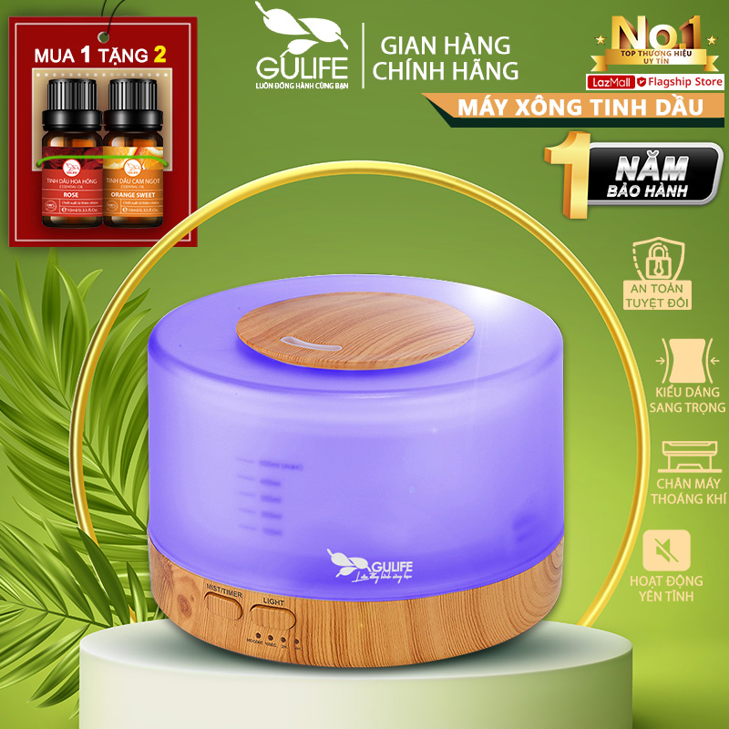 Máy Khuếch Tán Tinh Dầu Phun Sương Tạo Độ Ẩm Hình Trụ GULIFE Dung Tích 500ml  - Quà Tặng Từ GULIFE -  Máy Khuếch Tán Tinh Dầu - MKT16