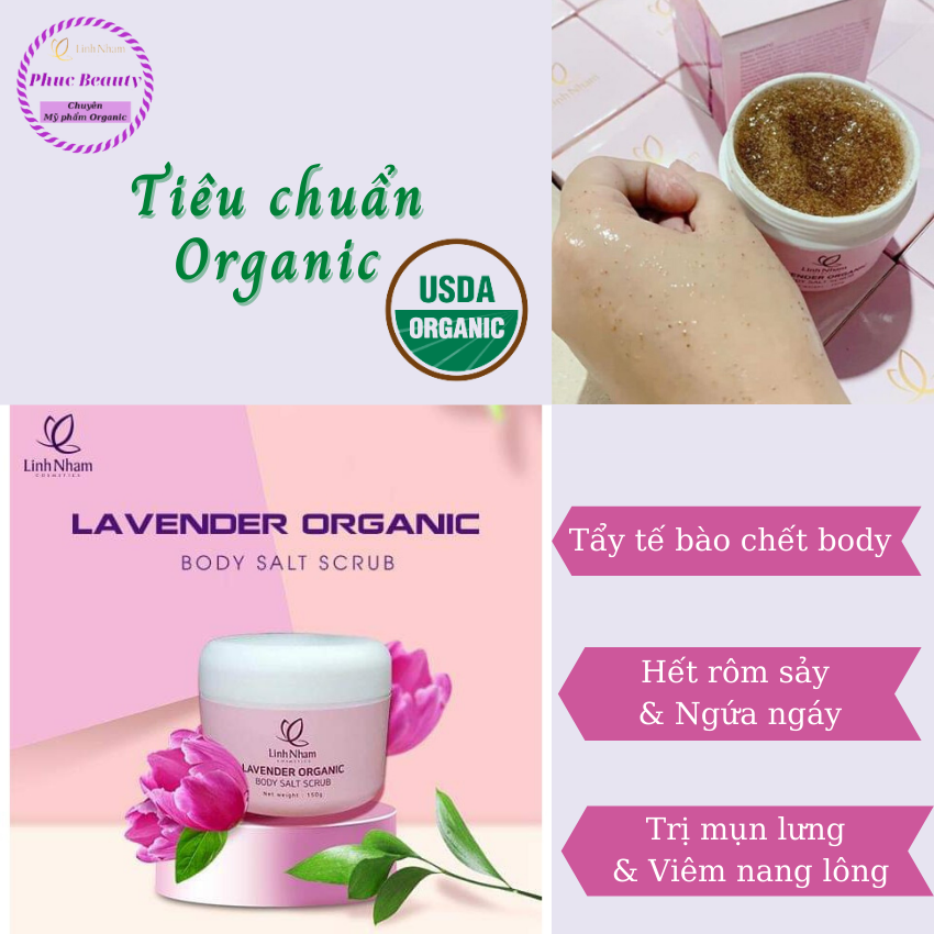 Muối Tắm Thiên Nhiên Lavender Organic Linh Nhâm, Tẩy Tế Bào Chết Body, Toàn Thân,Dưỡng ẩm, Sạch Mụn Lưng, Rôm Sảy, Viêm Nang Lông, 150gr