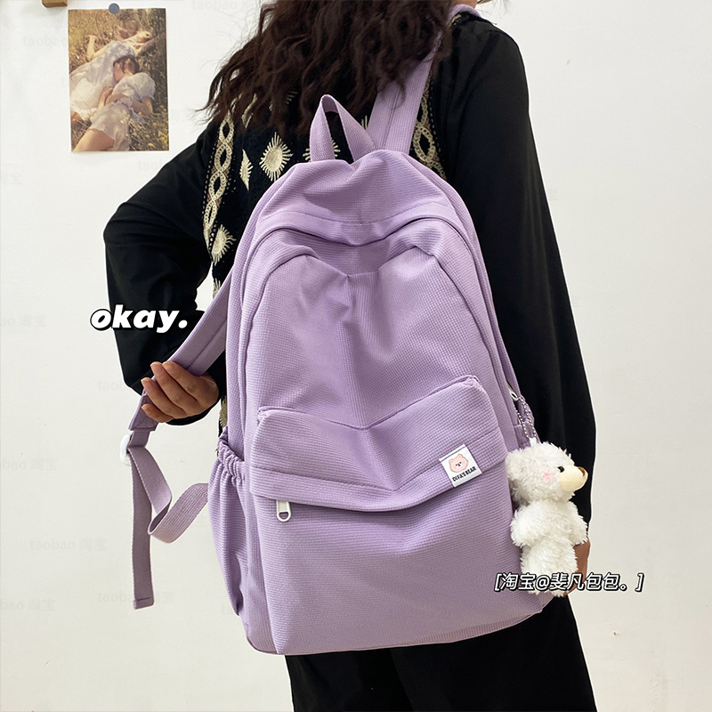 Balo ulzzang hàn quốc , cặp học sinh cấp 3 thời trang, ba lô đi học trơn tem gấu B212