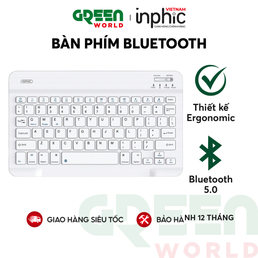 Bàn phím Bluetooth Inphic V750B và V750BH có led dùng cho iOS Android Windows Kết nối 2 thiết bị - Hàng chính hãng - Bảo hành 12 tháng