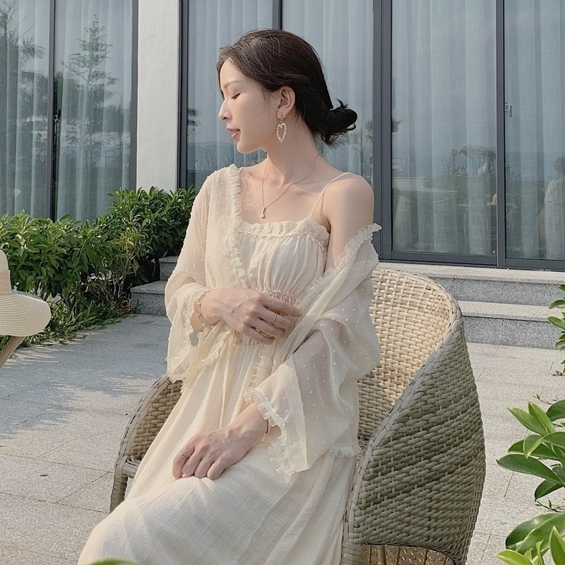 Áo khoác voan trắng mỏng viền ren cardigan KV07 Teni teni