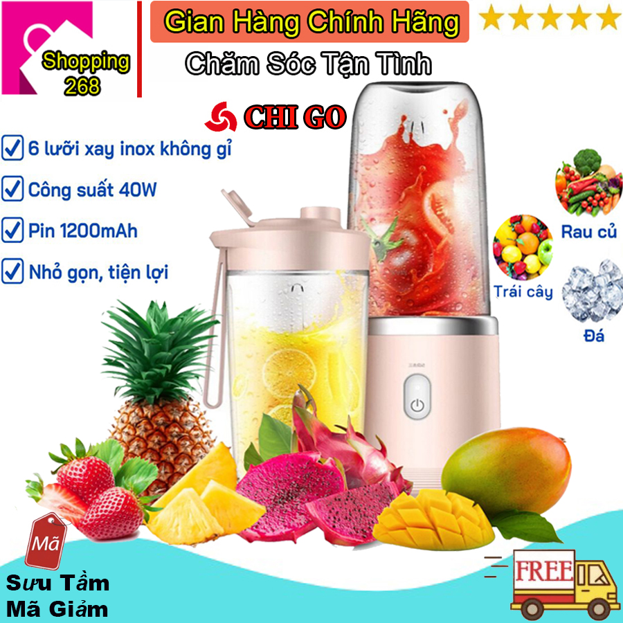 Máy xay sinh tố CHIGO - Máy xay sinh tố đa năng, tích hợp 6 lưỡi dao sắc bén, công suất 40W, máy xay thịt, máy xay đá, máy xay ăn dặm cho bé, máy xay sinh tố mini cầm tay, máy xay tỏi ớt cầm tay, máy xay sinh tô, máy xay ăn dặm