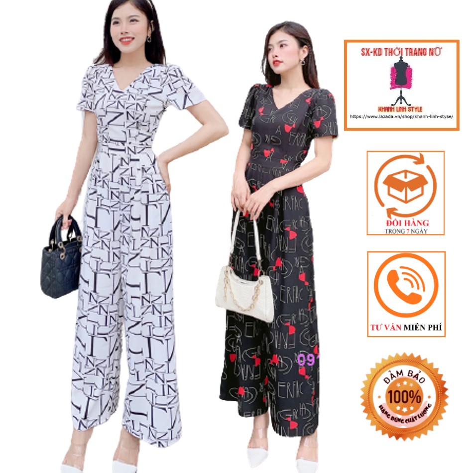 [HCM]Jumpsuit  Lụa  họa tiết chữ- D013