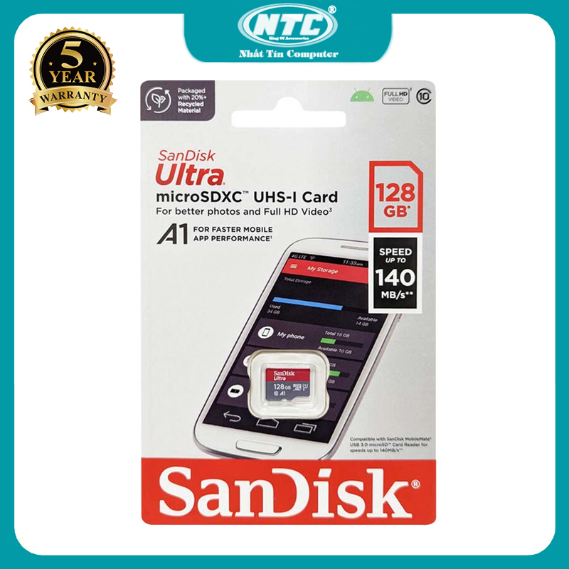 Thẻ nhớ microsdxc sandisk ultra a1 128gb class 10 u1 đọc 140mb/s ghi 35mb/s nhất tín computer