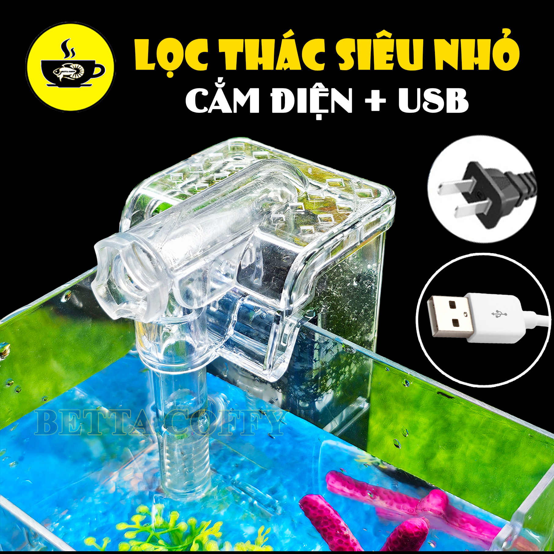 Bộ lọc thác nước mini - máy bơm siêu êm - thiết bị lọc nước bể cá usb ac/dc 0-30cm