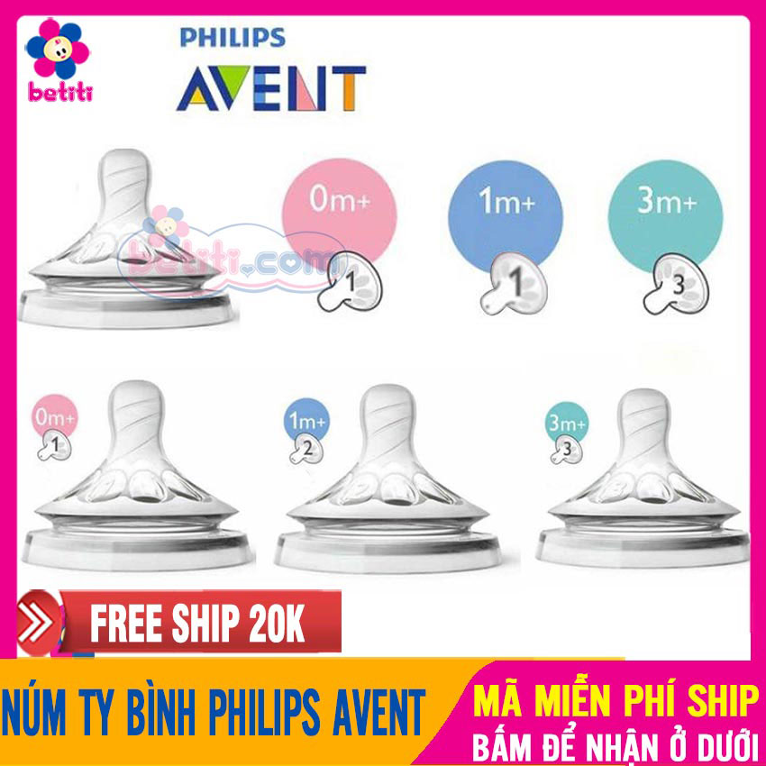 [Hoàn tiền 6%] [CHÍNH HÃNG] Núm Ti Silicone Bình Philips Avent Natural Cho Bé Đủ Size, Siêu Mềm, Thay Thế Tiện Lợi - Núm Ty Cho Bé, Núm Ty Thay Thế Bình Avent, Núm Ti Trẻ Em - Num Ty Binh Avent - BETITI